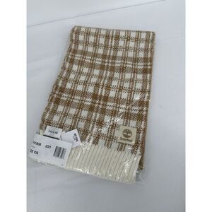Timberland Buffalo Plaid Scarf‎ Caramel & Cream Knit Tan White One Size NWT $60